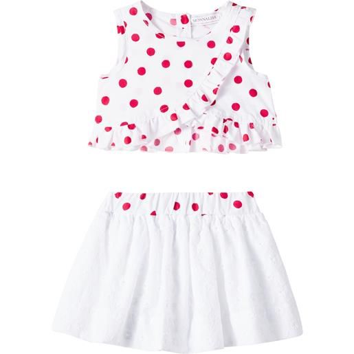 Monnalisa top e gonna in cotone a pois