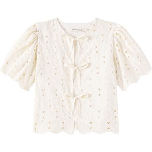 The New Society blusa creta in misto cotone con ricamo