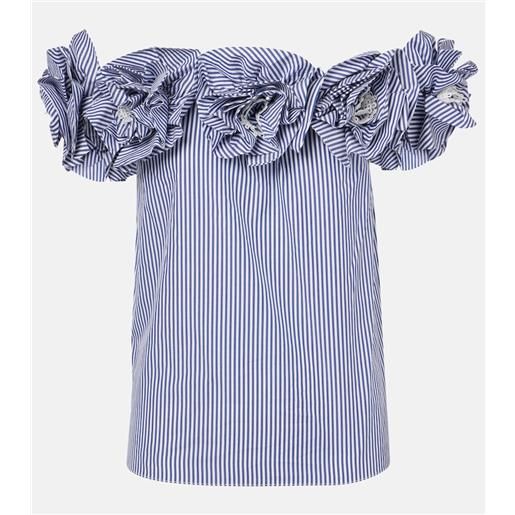 Carolina Herrera top in cotone a righe con applicazioni floreali