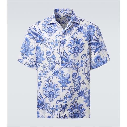 Etro camicia bowling in lino con stampa