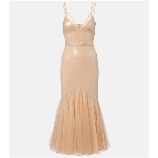David Koma abito lungo in tulle con paillettes