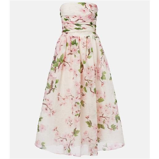 Oscar de la Renta abito lungo in organza di misto seta con stampa