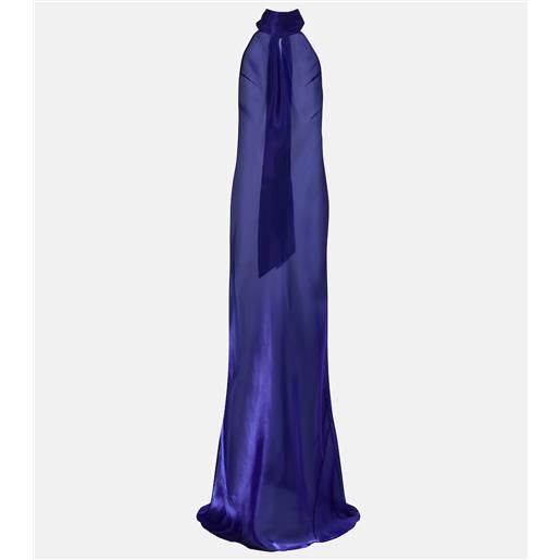Galvan abito lungo sienna in organza semitrasparente