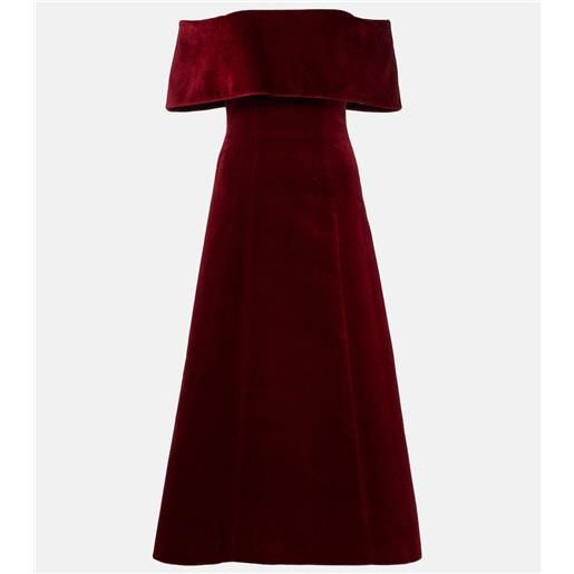 Emilia Wickstead abito midi carita in velluto di cotone con scollo bardot