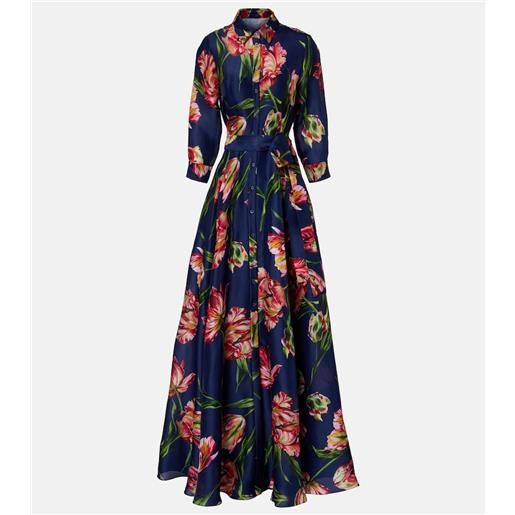 Carolina Herrera abito lungo in gazar con stampa floreale