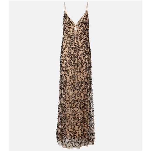 Johanna Ortiz abito lungo reinvention in mesh con perline