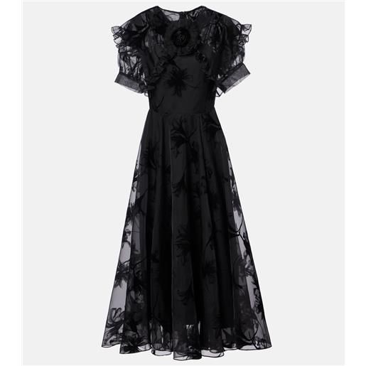Rodarte abito midi in organza con applicazione floreale