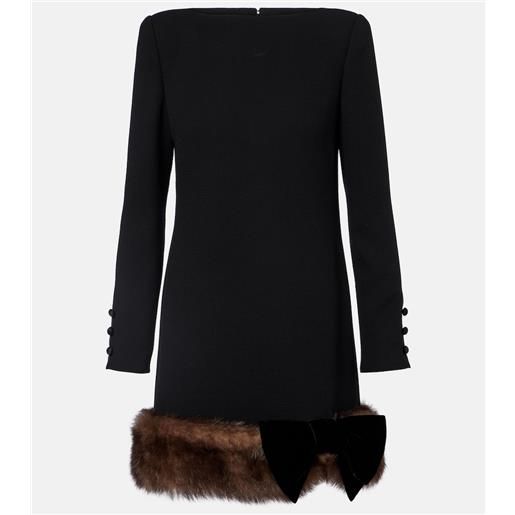 Valentino miniabito in lana vergine con shearling