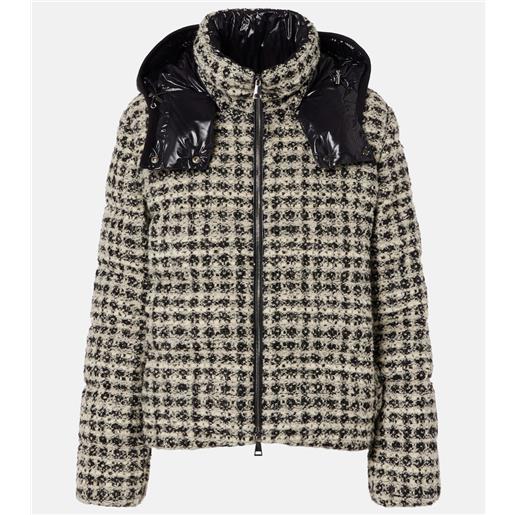 Moncler piumino andronne in tweed di misto lana a quadri