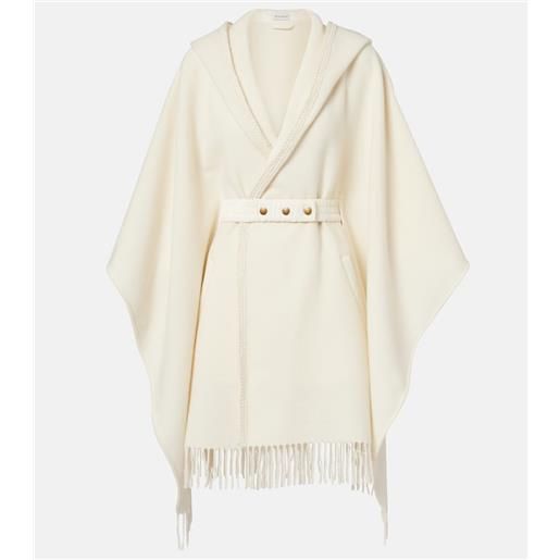 Moncler mantella in lana vergine con cintura e frange