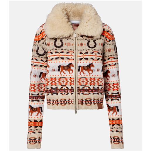Stella McCartney cardigan in lana vergine con intarsio e zip