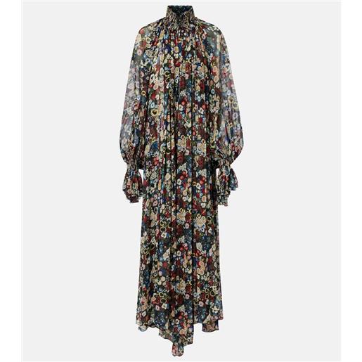 Khaite abito lungo edgar in tulle di seta con stampa floreale