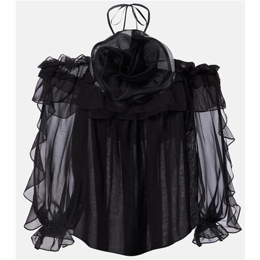 Carolina Herrera top in tulle di seta con applicazioni floreali