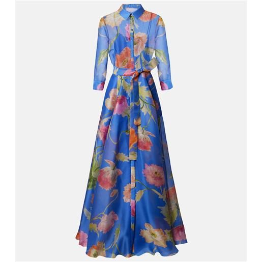 Carolina Herrera abito lungo in organza di seta con stampa floreale