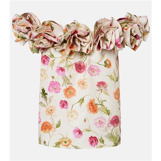 Carolina Herrera top in misto cotone con scollo bardot e applicazioni floreali