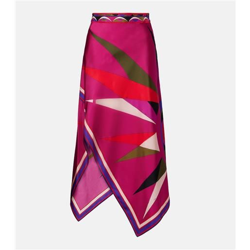 Pucci gonna midi asimmetrica hawaii in raso di seta