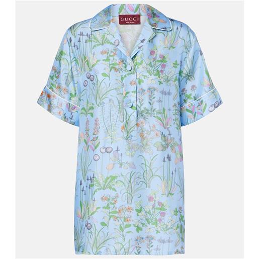 Gucci polo in raso di seta con stampa floreale