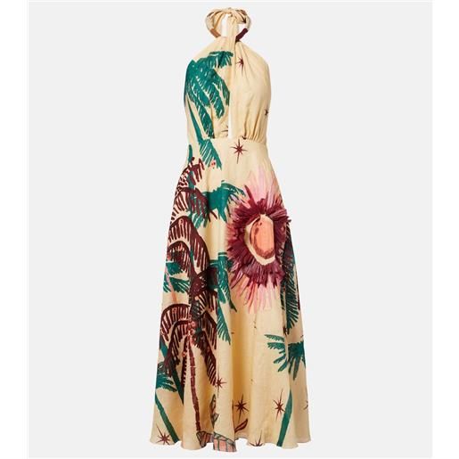 Johanna Ortiz abito midi in lino con stampa floreale