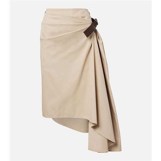 Loewe gonna midi in cotone e seta con pelle