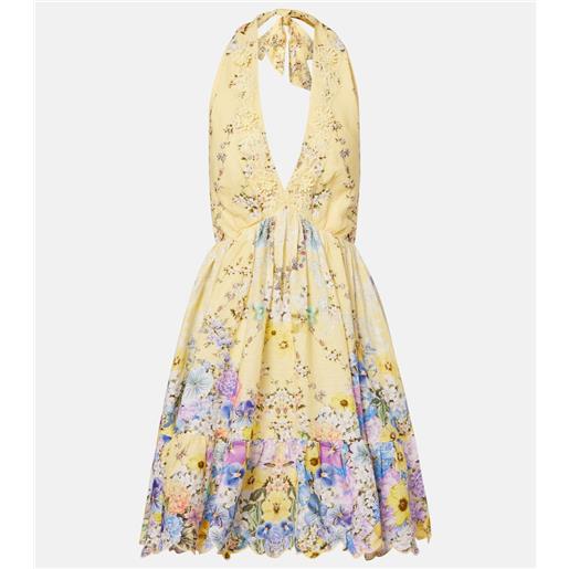 Camilla abito corto in lino con stampa floreale