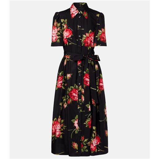 Dolce&Gabbana abito midi in cotone con cintura e stampa floreale