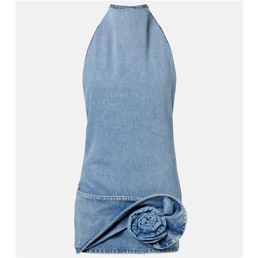 Magda Butrym abito corto di jeans con applicazione floreale