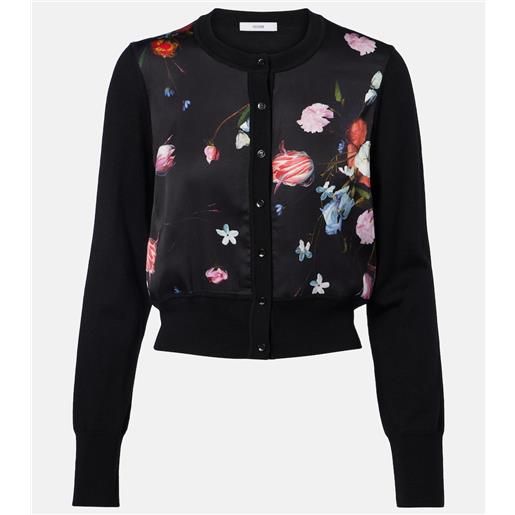 Erdem cardigan cropped in lana e satin con stampa