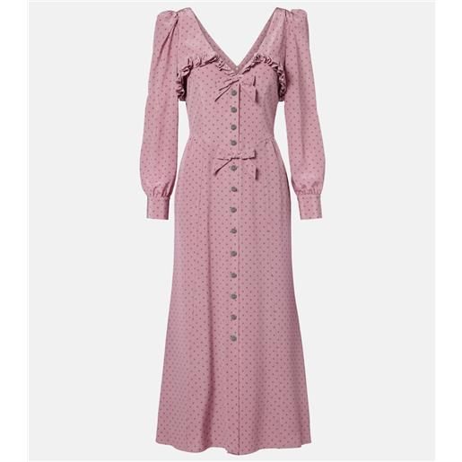 Alessandra Rich abito midi in seta con volant a pois