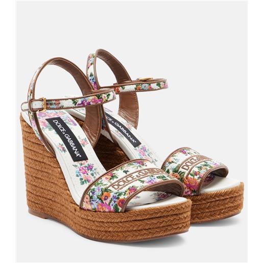 WHITE MOUNTAIN Sandalo Espadrillas Con Zeppa Beachball Donna – Denim/Tessuto Floreale, Suola In Iuta, Taglia 40 EU
