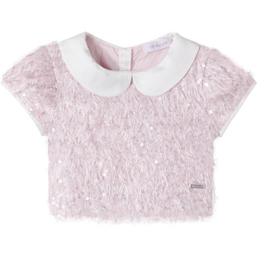 Monnalisa top bon ton con paillettes e frange