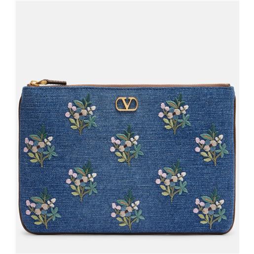 Valentino Garavani bustina vlogo in denim con ricamo