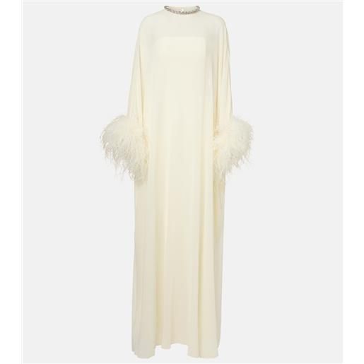 Roland Mouret abito lungo in chiffon di seta con piume