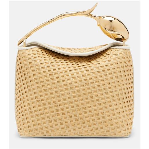 Erdem borsa a mano bloom mini in rafia con pelle