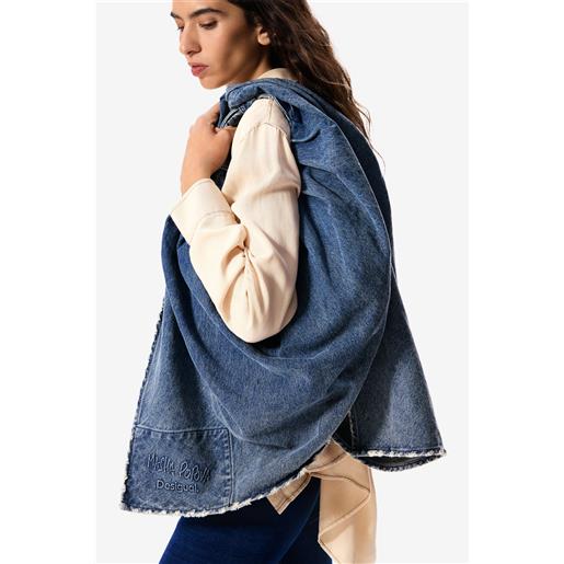 Borsa A Spalla Donna Desigual In Denim Blu, Tracolla Regolabile, Chiusura Cerniera, Accessorio Moda