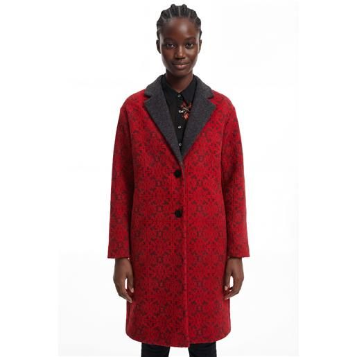 Desigual, cappotto lungo in tricot fregi, outlet, rosso, l
