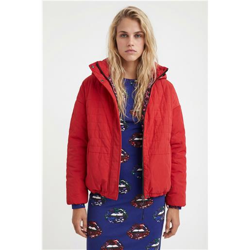Desigual, giacca corta trapuntata con cappuccio, poliestere, rosso, l