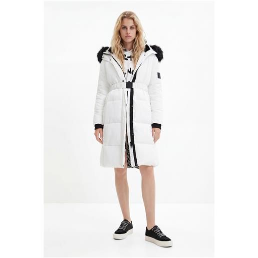 Desigual, cappotto imbottito con cintura lunga, outlet, poliestere, bianco, l