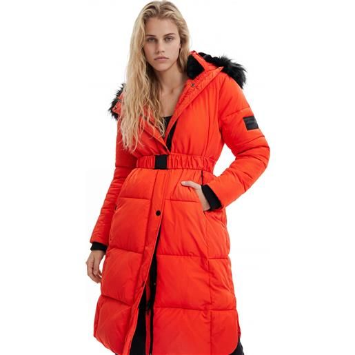 Desigual, cappotto imbottito con cintura lunga, outlet, poliestere, arancione, l