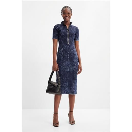 Desigual, abito midi zip, cotone, blu, xs