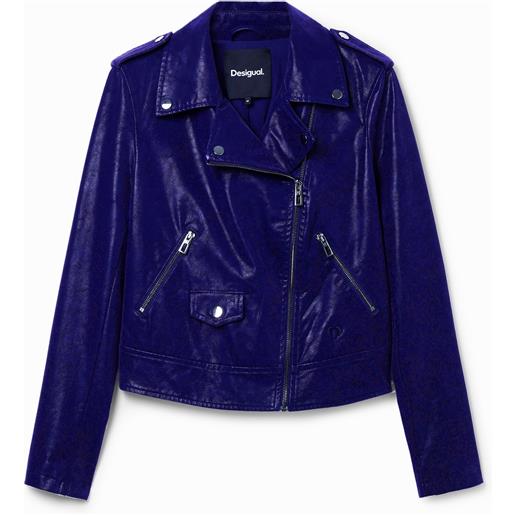 Desigual, giacca biker testurizzata, poliuretano, blu, s