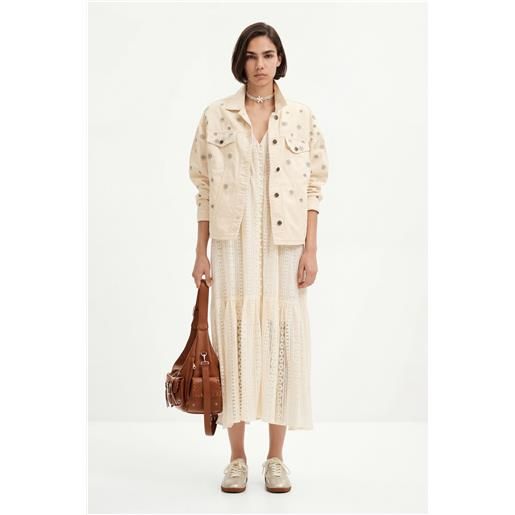 Desigual, abito lungo ricamato, bianco, l