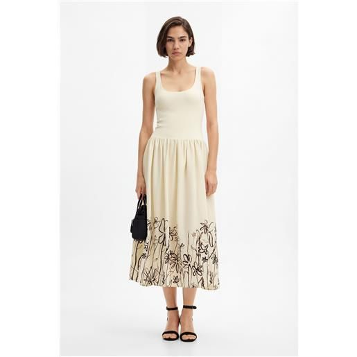Desigual, abito midi svasato a fiori, bianco, m