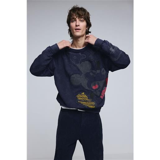 Desigual, felpa mickey mouse tie-dye, uomo, cotone, blu, l