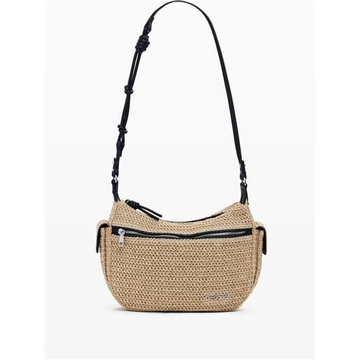Desigual, borsa logo in vimini, donna, carta, bianco, u