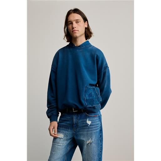 Desigual, felpa semplice logo, uomo, cotone, blu, l