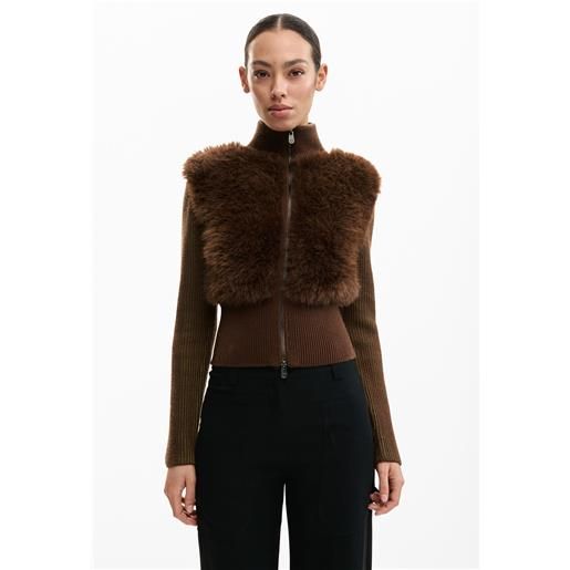 Desigual, cardigan cioccolato, donna, marrone, l