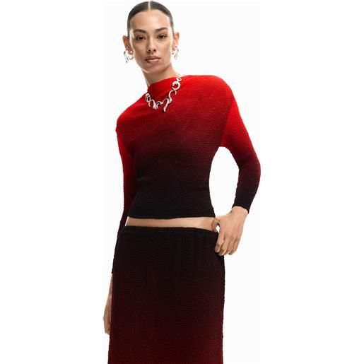 Desigual, blusa sfumata, donna, poliestere, rosso, l