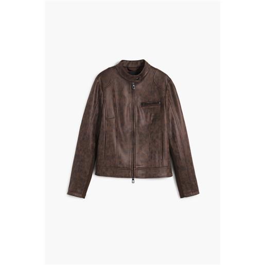 Desigual, giacca collo alla coreana, poliestere, marrone, s