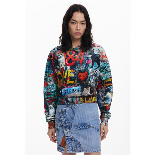 Desigual, felpa con graffiti, donna, cotone, nero, l