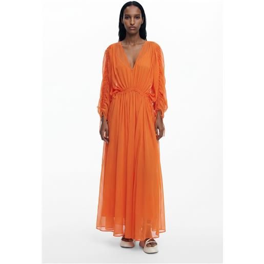 Desigual, abito lungo vaporoso, poliestere, arancione, s